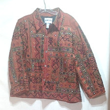 Chico's Jacket Blazer Boho Aztec Embroidery Size 3