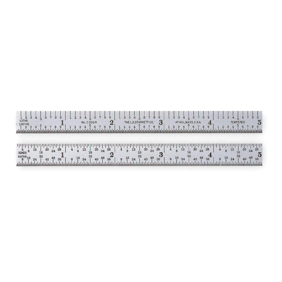 STARRETT C305R-6 Steel Rule,Flexible,6 In,5R Grad PK 4