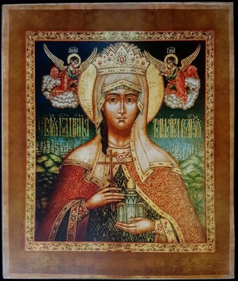 The Holy Blessed Queen Tamara the Great (Georgian). Wooden orthodox icon art