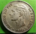 ALFONSO XII, 5 Pesetas, 1878 *18 - 7-,  Silver