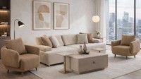 Wohnzimmer 3-Sitzer-Sofa Sessel Couchtisch Stil Modern Farbe Beige