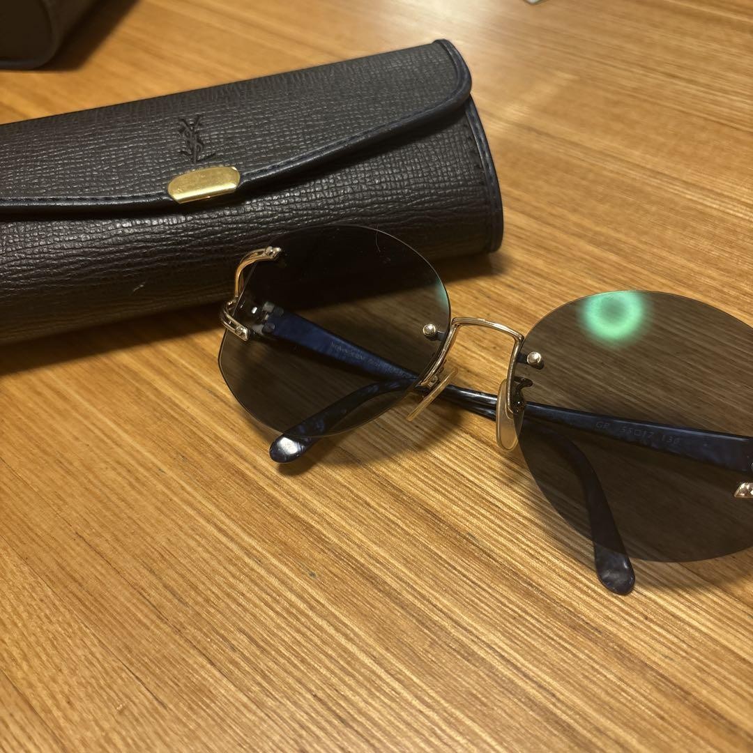 Autentici occhiali da sole rotondi SAINT LAURENT YSL montatura oro custodia in pelle