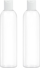 2 Pack 8 oz Clear Plastic Bottles with White Disc Caps Refillable Empty Squeeze