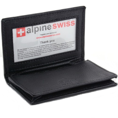 Alpine Swiss Expandable Business Card Case Genuine Leather Front Pocket Wallet - Picture 2 of 7