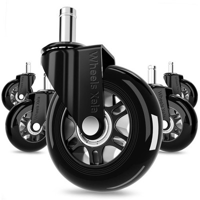 Black Office Chair Wheels, Set of 5, 3 Inch Heavy-Duty Replacement Rubber Whe...