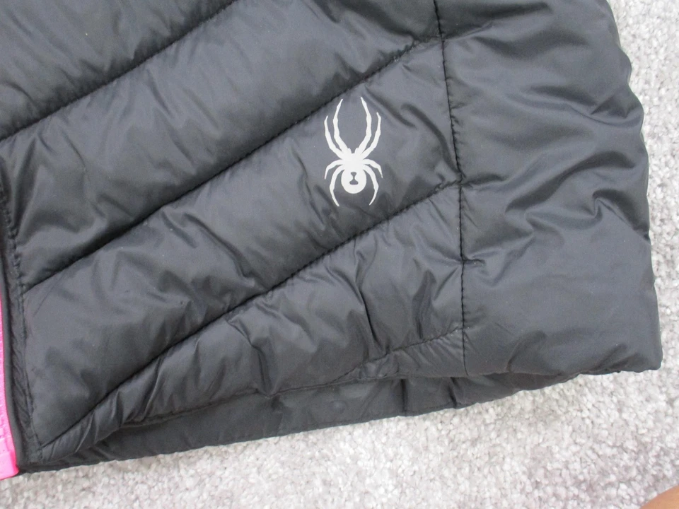 Spyder Jacket Girls Large 14/16 Black Pink Hooded Quilted Puffer Coat Winter - Image 4 of 4