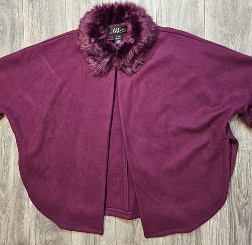 Midnight Velvet Faux Fur Trimmed Evening Glamour Cape Burgundy Women's One Size - Picture 4 of 6