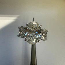 7.0 Ct Oval Three Stone Diamond Ring  Natural Earth-Mined Diamonds  925 Silver