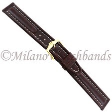 20mm Hirsch Livingstone Brown Contrast Stitched Textured Leather Mens Band LONG