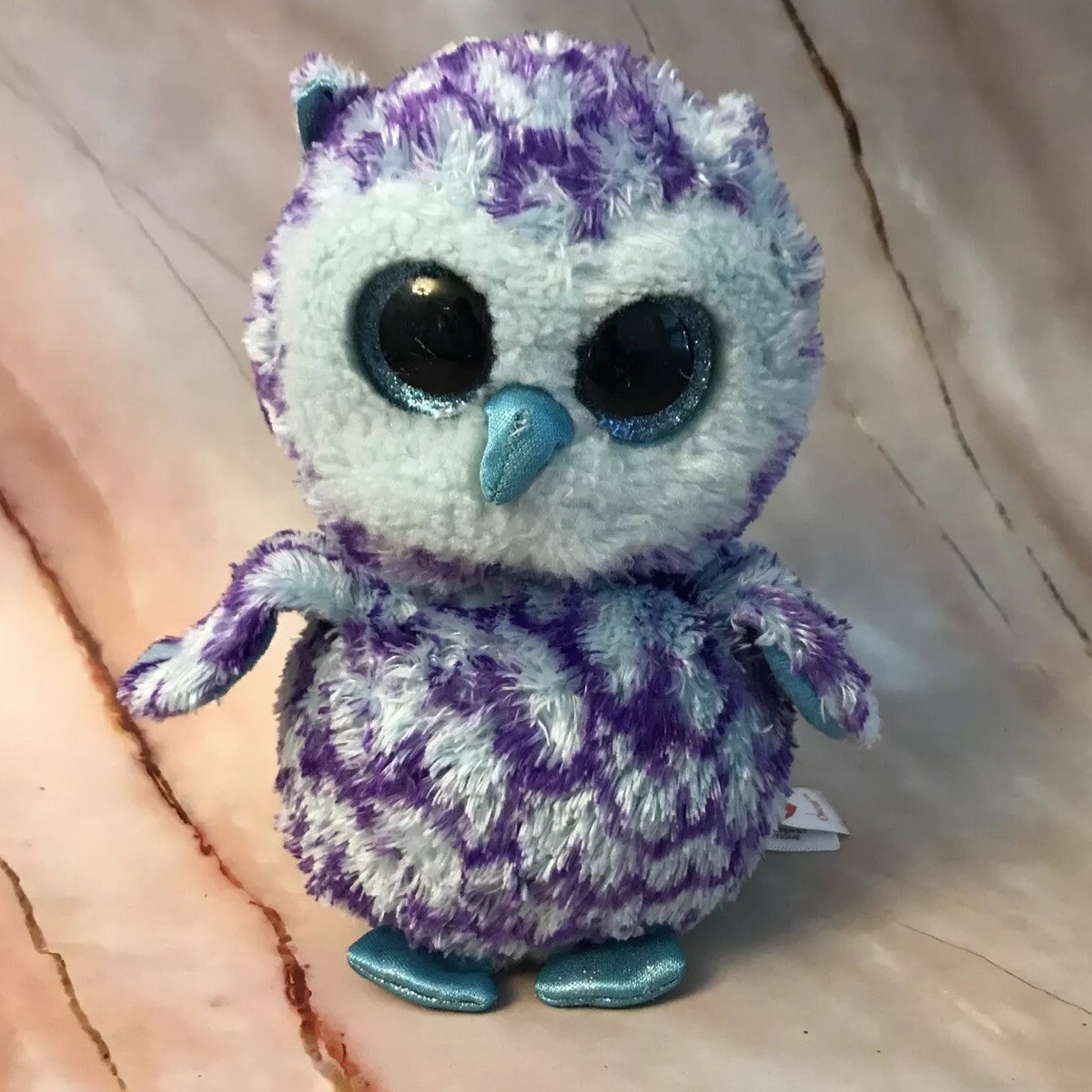 TY Beanie Boo Oscar the OWL Plush Blue Purple 6