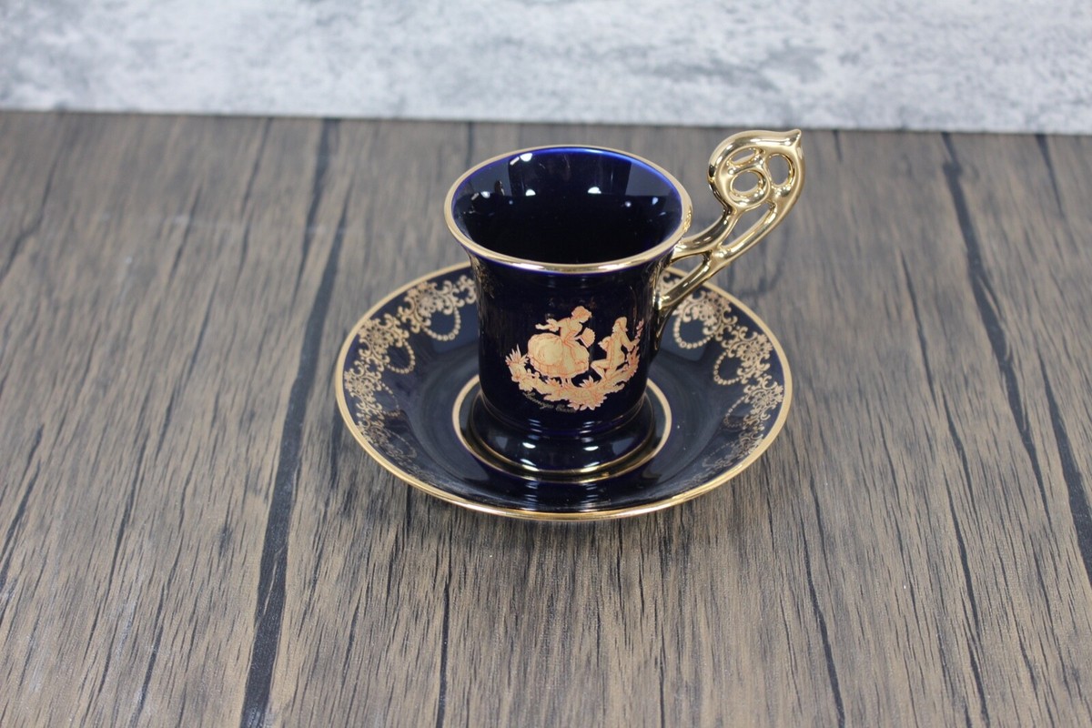 LIMOGES FRANCE CASTEL TEA CUP & SAUCER, COBOLT BLUE, 22K Gold | eBay 