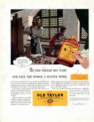 1936 Vintage print ad Alcohol Old Taylor Artist Albrecht Durer Masterpiece stain