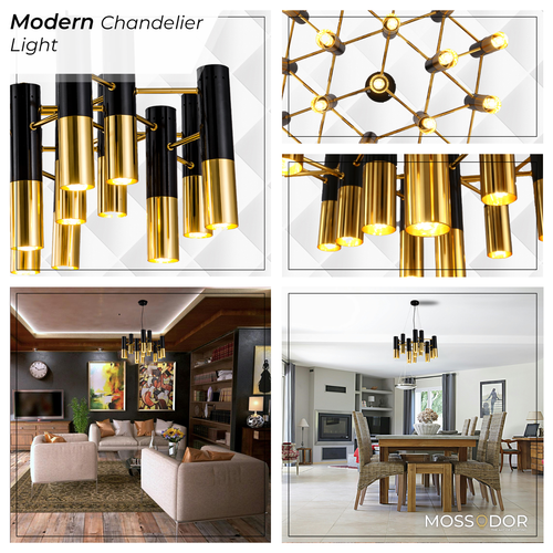 Lampadario moderno lusso oro nero accessori luce soffitto cucina camera da letto - Foto 16 di 19
