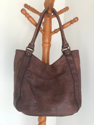 RELIC BY FOSSIL BROWN LARGE SATCHEL FAUX LEATHER EXCELLENT PRE-OWNED