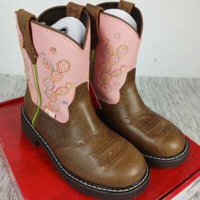 Justin Boots Girls 1 D Gypsy Glitzi Light Up Pink Cactus Leather Cowgirl Boots