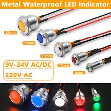 8/12/16/19/22mm Waterproof Metal LED Indicator Pilot Dash Light Panel Lamp AC/DC