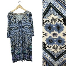 J Jill Medium Dress Bohemian Blue 3/4 Sleeve Knee Length Stretch Womens