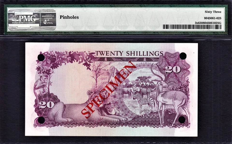 Uganda 20 Shillings ND (1966) SPECIMEN Pick-3s Ch UNC PMG 63 - Image 2 of 2