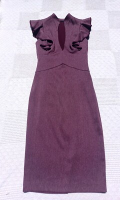 Black Halo Plunge Keyhole V-Neck Ruffled Burgundy Midi Dress Celebrity