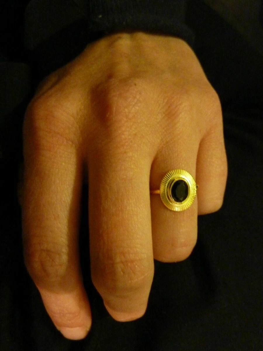 Bague cabochon femme ou fille Plaqu Or ovale sertie pierre noire