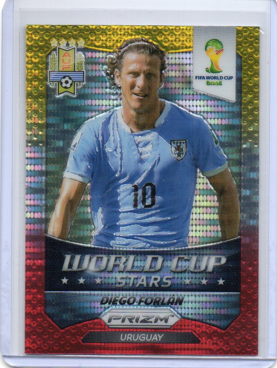 DIEGO FORLAN Uruguay 2014 Panini Prizm Yellow Red Pulsar World Cup Stars /Qty