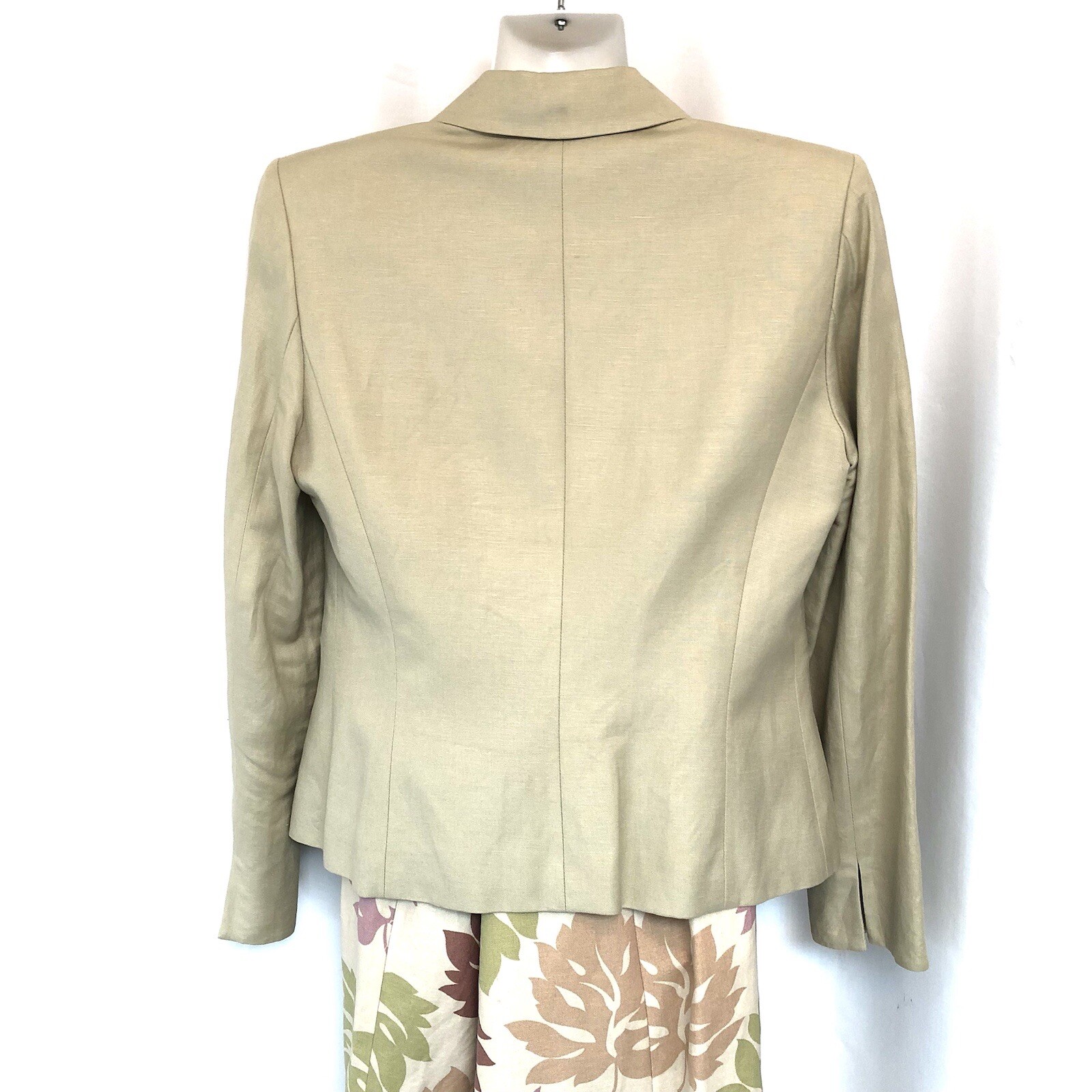 TRAVIS AYERS Linen Blend Blazer Skirt Suit Khaki and Floral - 6