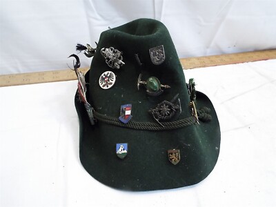 Green Wool Yodeler Alpine Fedora Hat with Pins German Alpine Style Green 100% Wool Oktoberfest Hat main image 4