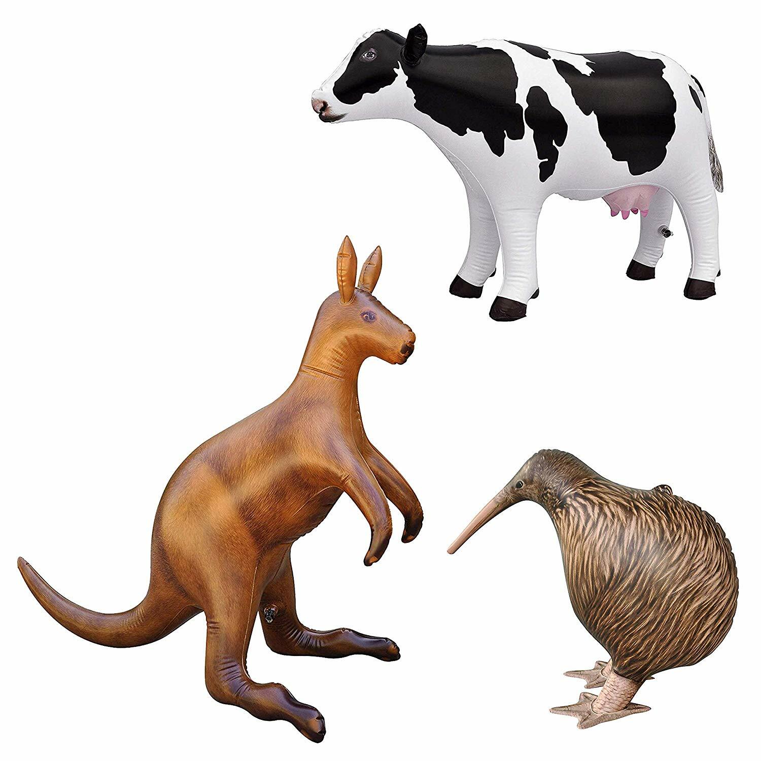 Jet Creations Inflable Canguro Kiwi Pájaro Vaca Paquete de 3 Safari Decoración Birthda