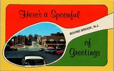 Vintage NJ Postcard Here's a Spoonful of Greetings Bound Brook Hamilton Street