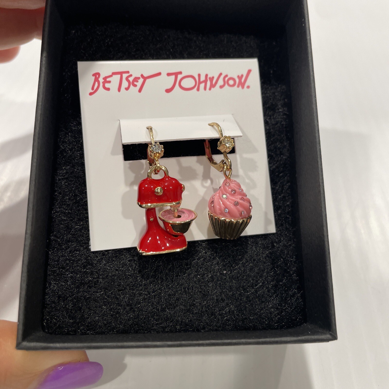 New Betsey Johnson Gold Tone Mixer & Cupcake Mismatch Drop Earrings eBay