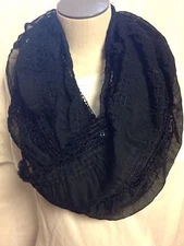 Cejon Knit Ruffle Loop Scarf DM49560 Black  New W/ Tags