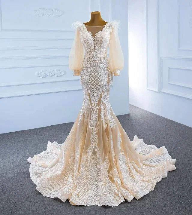 Русалка аппликация свадебные платья ручной работы перо галстук Sweep поезд свадебные платья == - Изображение 3 из 4