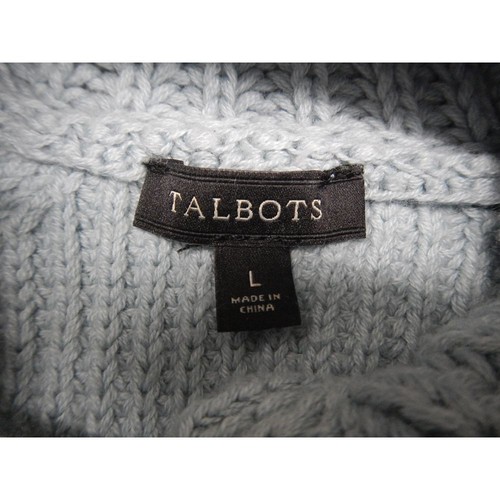 Talbots Cable Fisherman Knit Turtleneck Sweater Women's Large Blue Wool Cashmere - Picture 3 of 10