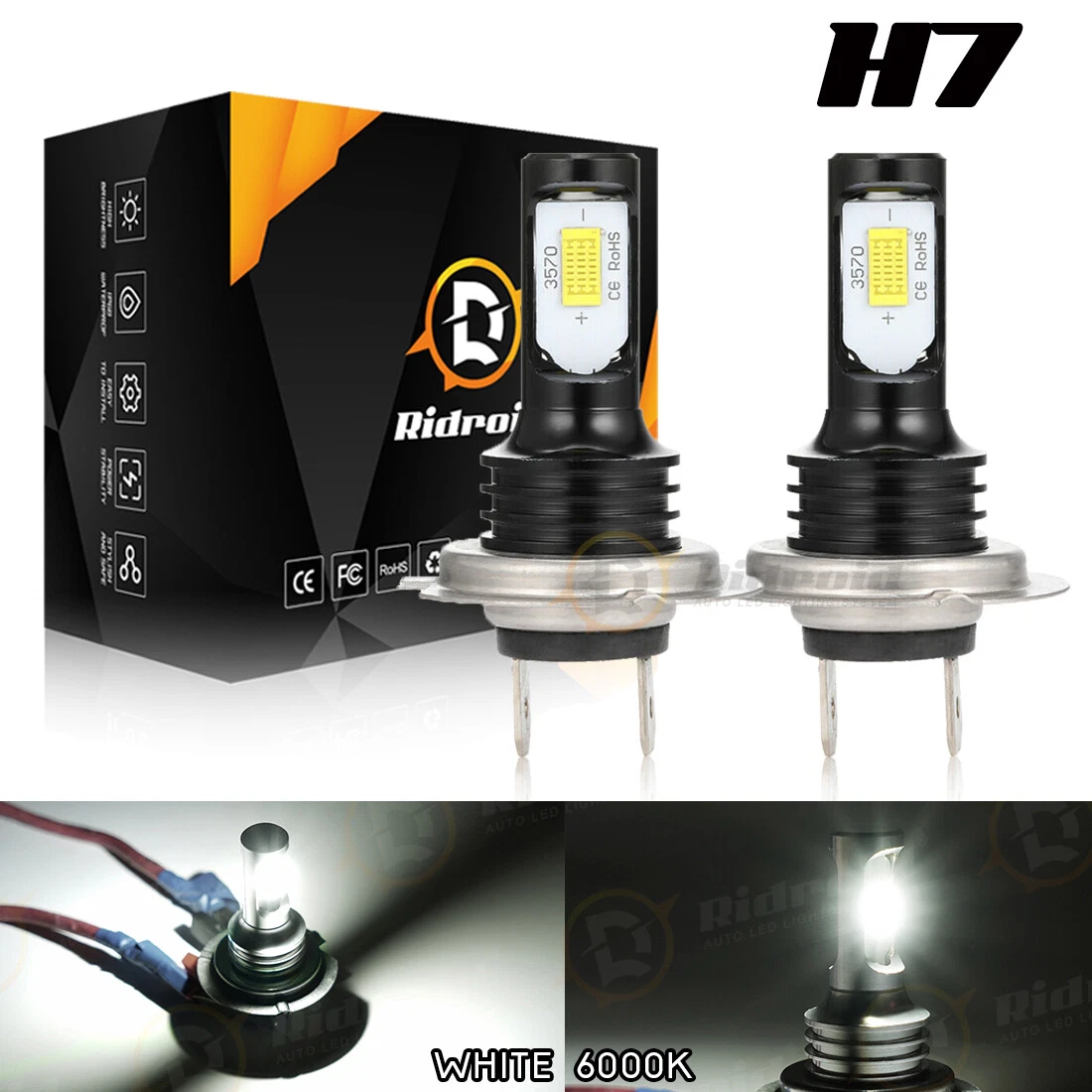 2x H7 Halogen 55W 12V Low/High Beam Headlight/Fog Light Bulbs Clear Glass  Pair 