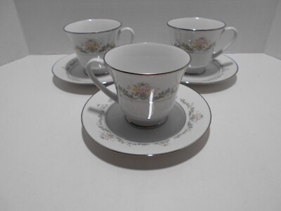 NORITAKE EARLY SPRING CHINA  2362 Set of 3 Cups and Saucers EUC