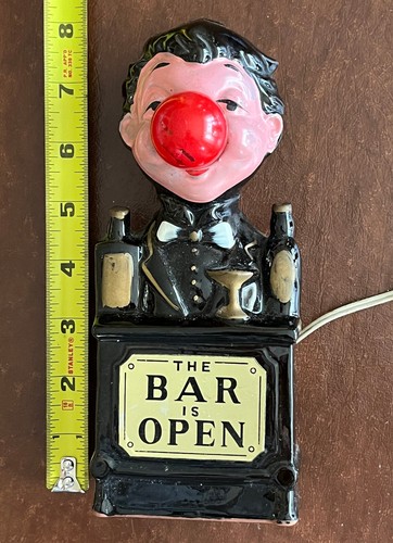 1950s Vintage THE BAR IS OPEN - BARTENDER RED NOSE LAMP Japan Works Redware 8.5” - Picture 8 of 8