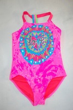 Girls Swimsuit HOT PINK TIE DYE Turquoise Lime LOVE Strappy Racerback S 6-6X