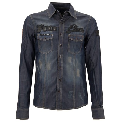 PHILIPP PLEIN Skull 78 Patch Denim Jeans MARLON Shirt Blue XS 38 13519