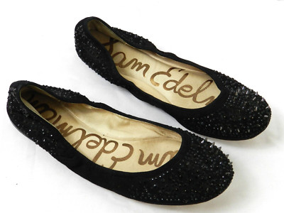 Sam Edelman Shoes Womens 7.5 M Felicia Ballet Flat Slip On Black Leather Spike
