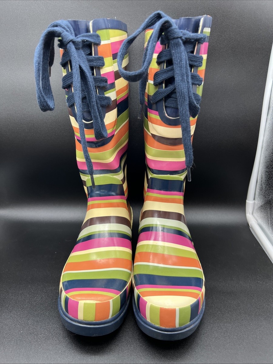 COACH Periwinkle 7B Muliticolor Rubber Waterproof Lace Up Tall