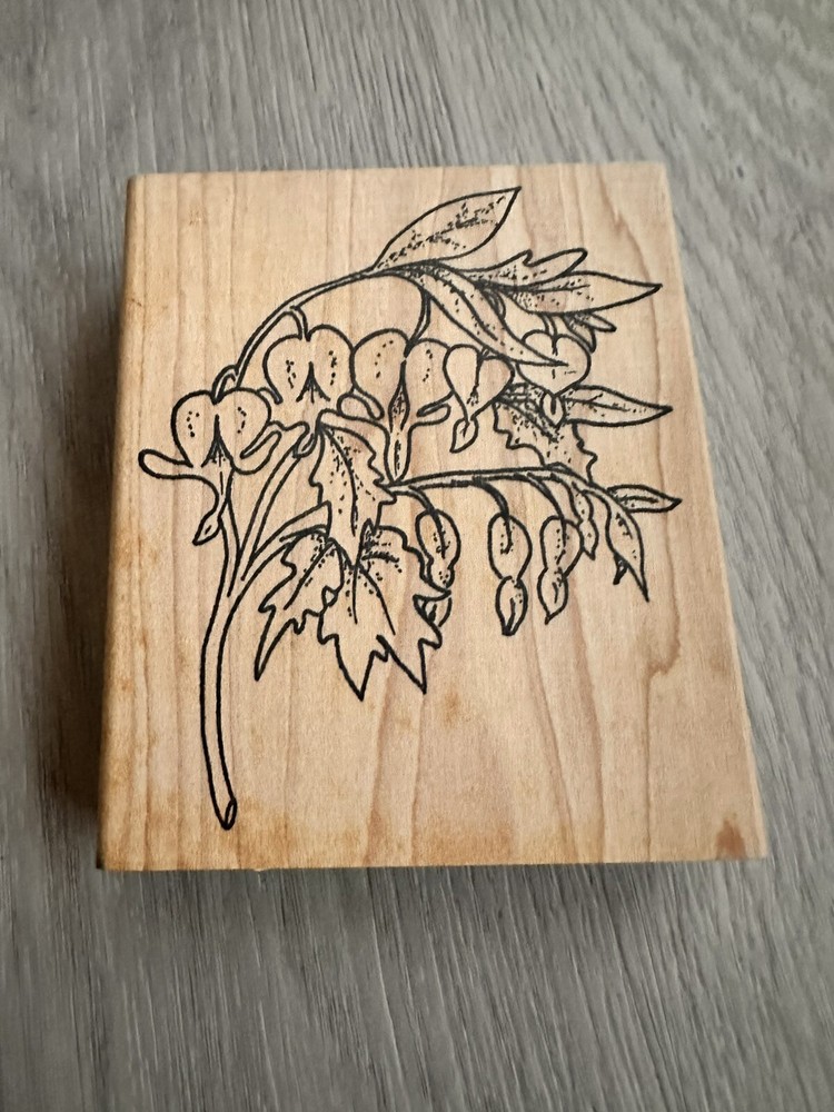 NEW Bleeding Heart Flower Rubber Stamp Large Wood Block Purple Daisy Designs XL
