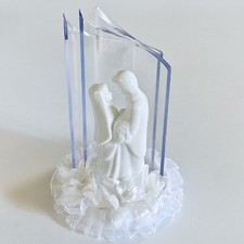 Vintage 1983 Wilton Porcelain Wedding Cake Topper 201-1546 Floral Mesh Trim
