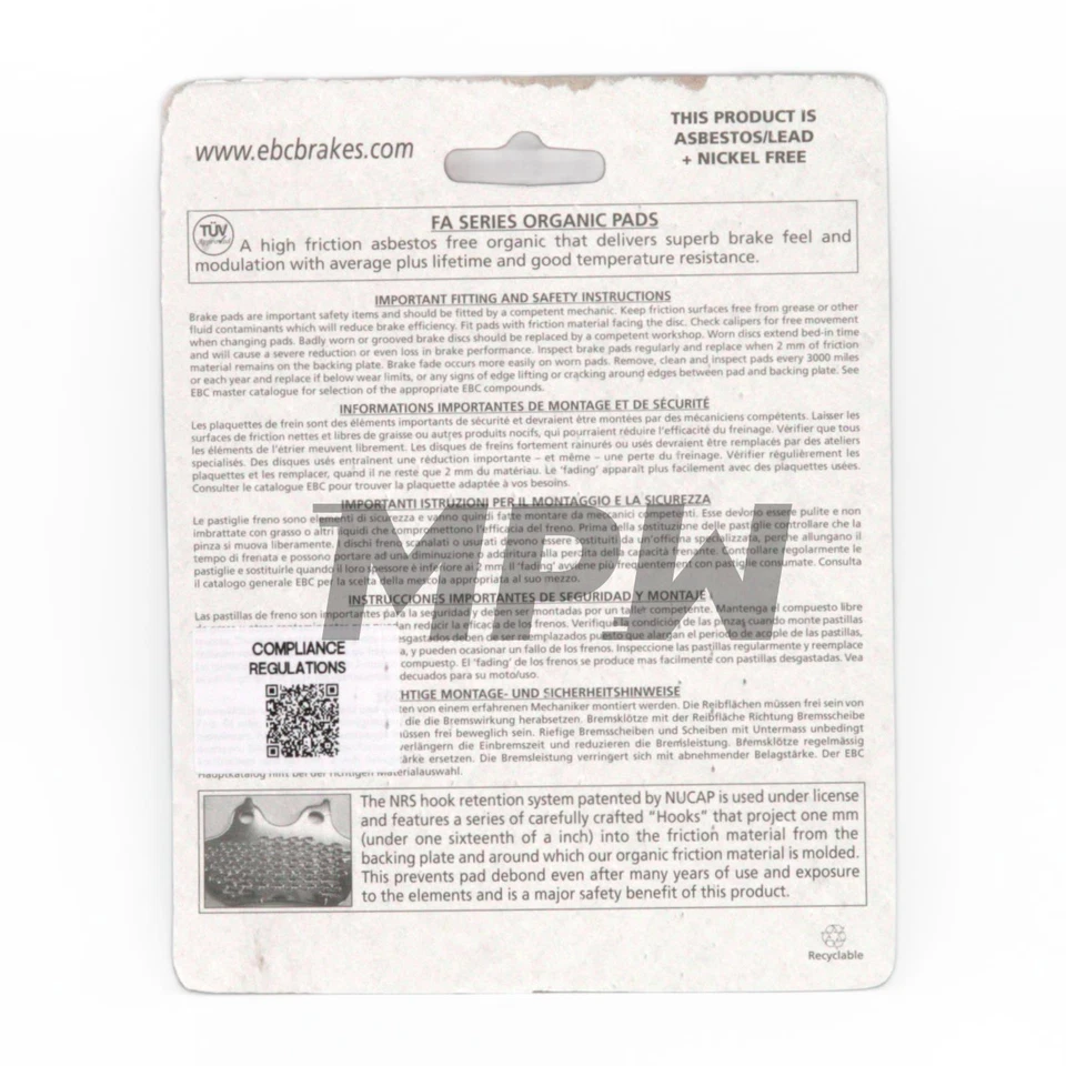 Pastillas de freno orgánicas para motocicleta EBC FA244 para Husqvarna SM 610 R 2000 Foto 2 de 4