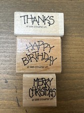 1995 Stampin Up 3pc Set Thanks Happy Birthday Merry Christmas