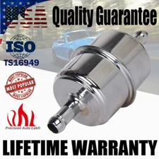 Chrome Canister Fuel Filter Fits 3/8" ID Hose Carbureted InLine Car Gas Filter
