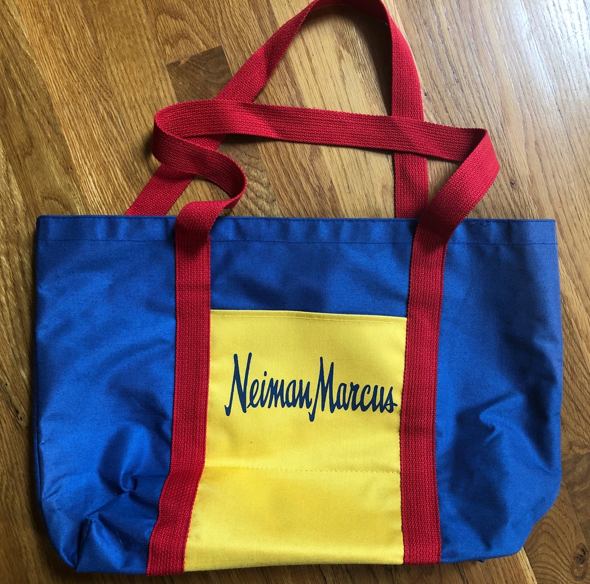 Vintage Neiman Marcus Canvas Shopping Tote Bag Red/Yellow/Blue