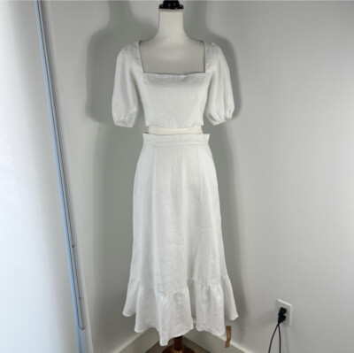 Reformation Yucca Two Piece Linen Set Size White Skirt Top NWT