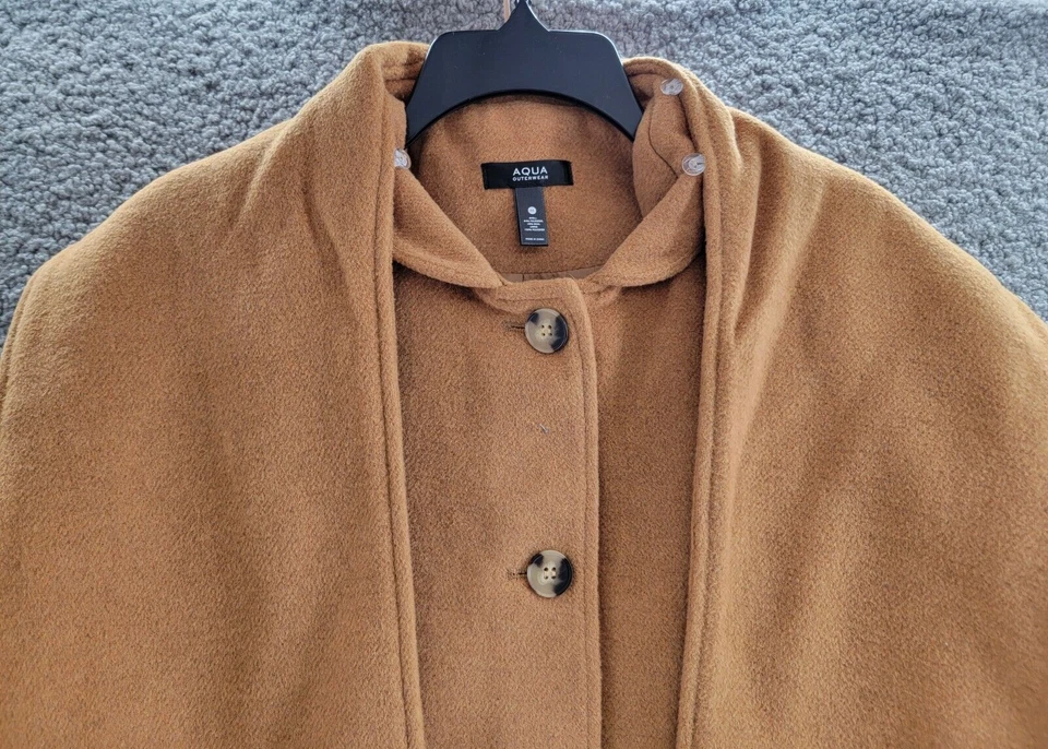 AQUA Scarf Collar Coat Women's M Camel Wool Blend Full Front Button Closure L/S - Image 4 of 4