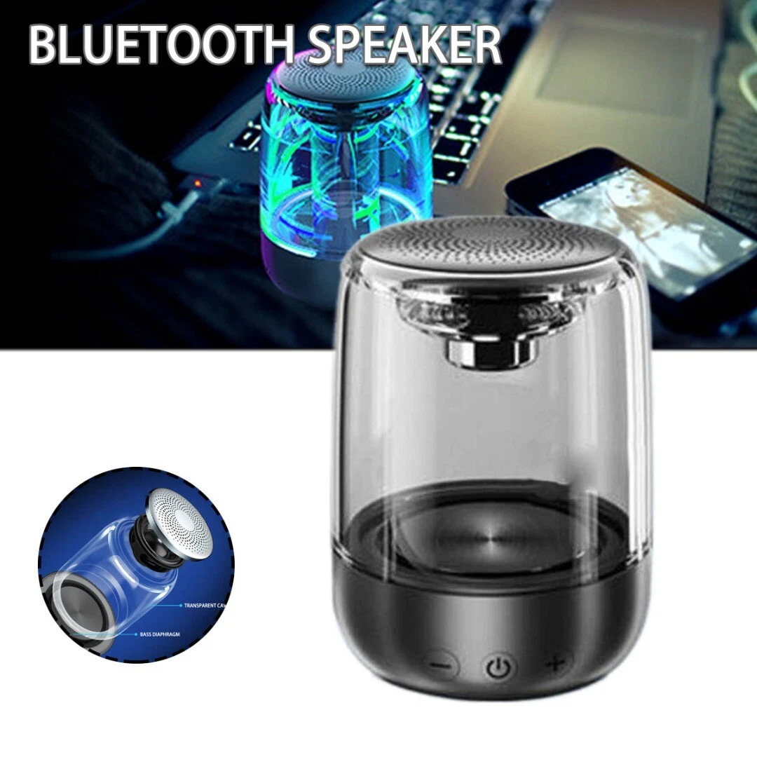Wireless Speaker 6D Stereo Transparent Crystal LED Colorful Light Clear Bass j