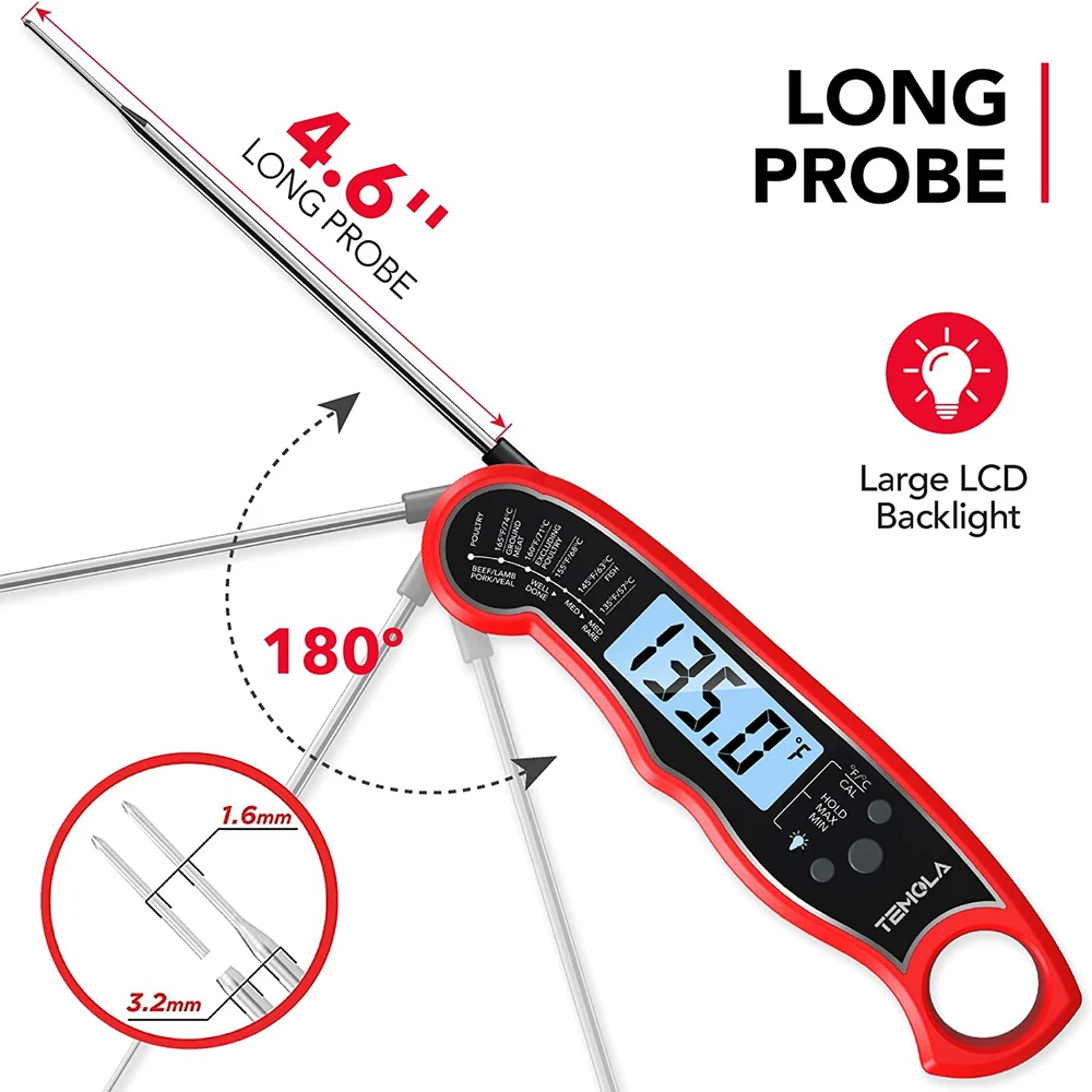 Meat Thermometer Instant Read Food Thermometer with LCD Backlight Calibration Wa Meat Thermometer Instant Read Food Thermometer with LCD Backlight Calibration Wa